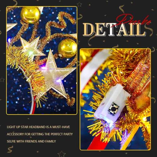 DRESBE Light Up Star Headband Gold New Year LED Stars Crown Headbands NYE Glow Party Hair Accessories for Women