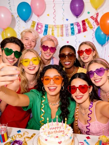SKAHTOUF 12/20 Pairs Heart Shaped Sunglasses, Colorful Transparent Fun Glasses for Festival Party Favor & Photo Booth Props