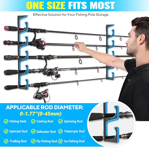 PLUSINNO H5P Fishing Rod/Pole Holders for Garage, Wall or Ceiling Mounted Fishing Rod Holder with Soft Protective Pad, Fis...