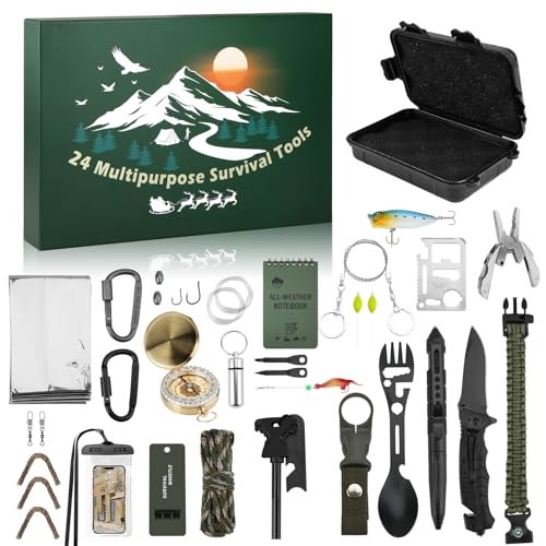 Survival Advent Calendar 2025 for Men, Adults Survival Kit Tool Advent Calendar, 24 Days Christmas Countdown Calendar for ...