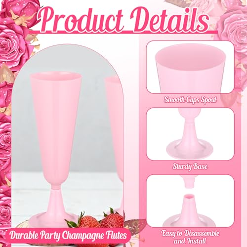 LemonRoad 25 Pcs Valentines Plastic Champagne Flutes 5 oz Disposable Champagne Glasses Bulk Toasting Cups for Party Weddin...