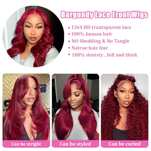 Burgundy Lace Front Wigs 13x4 HD Transparent Body Wave Lace Front Wigs Pre Plucked 180% Density Glueless Wine Red Wigs for Women (26)