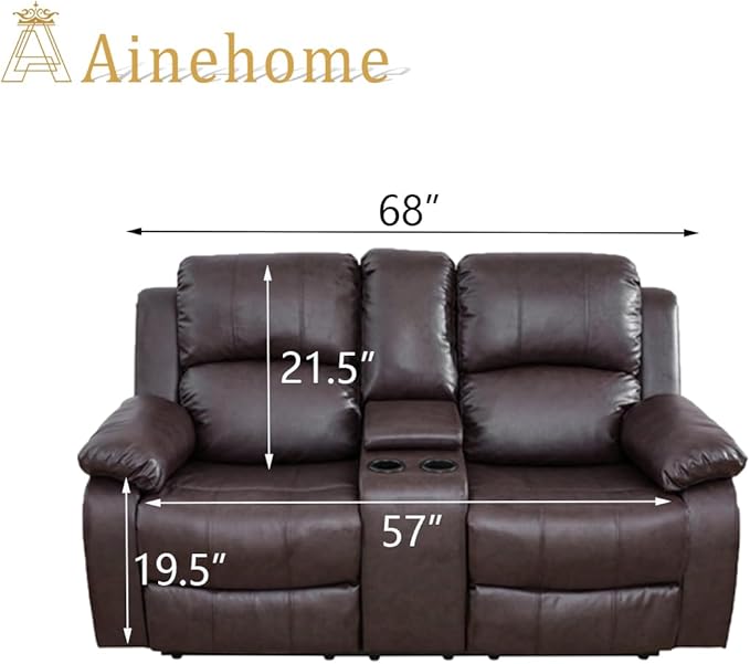 A Ainehome Living Room Furniture Set Leather Recliner Sofa Set Loveseat Chair Furniture Sofa Set for Living Room/Small Space/Rv/House/Office/Theater Seating (A-Brown Leather, Loveseat)