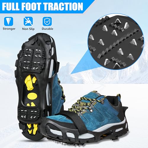 Ice Cleats Crampons for Shoes and Boots Anti Slip Snow Cleats Ice Shoes Grippers 24 Studs Crampons for Hiking Boots Women ...