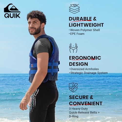 QUIKSILVER USCG Approved Men's Life Vest Type III PFD, Lightweight EPE Foam Life Jackets with Quick-Release Buckles and Dr...