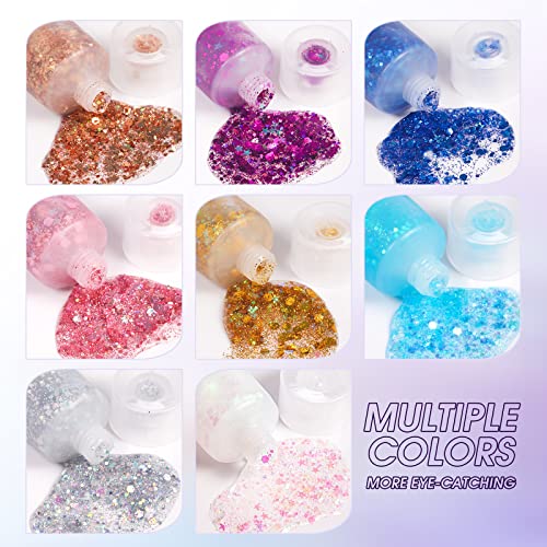 8 Color Body Glitter,Face Glitter Gel,Hair Glitter,Self Adhesive Glitter Gel,Chunky Glitter Festival Accessories,Cosmetic ...