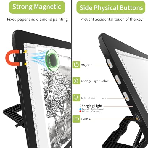 YINGWOND A3 Rechargeable Diamond Art Light Board with Padded Case,Side Physical Button,18.2 * 13.4 in Magnetic Light Pad B...