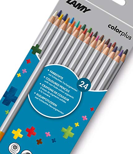 Lamy colorplus Folding Box with 24 Coloured Pencils - Bright Colour Motifs - Made of Solid Basswood with Ergonomic Triangl...
