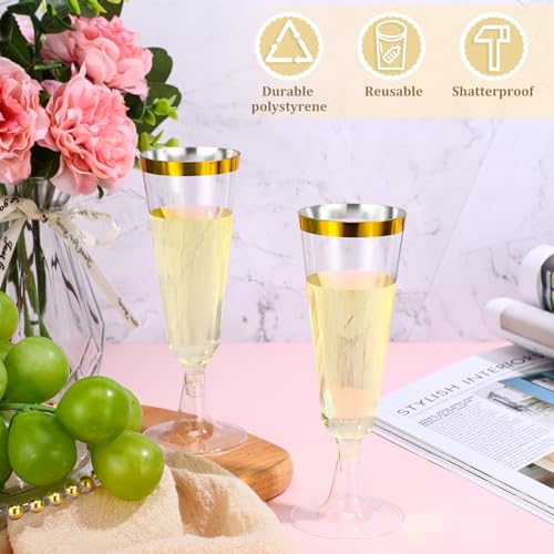 CHENGU 200 Pack Champagne Flutes Cups Plastic 5 Oz Wine Glasses Disposable Toasting Champagne Flutes for Wedding Party Pla...