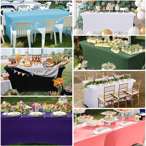 Obstal 6ft Stretch Black Spandex Table Cloth for Standard Folding Tables - 2 Pack Universal Rectangular Fitted Tablecloth ...
