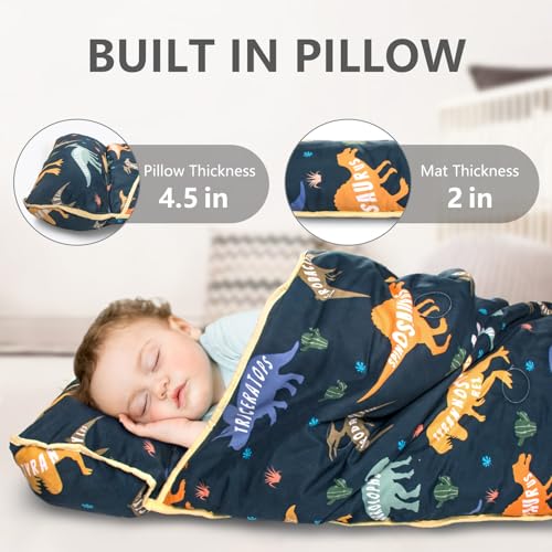 Primlect Thickened Toddler Nap Mat with Removable Pillow and Minky Blanket, Extra Large 55''x35'' Sleeping Bag, Washable, ...