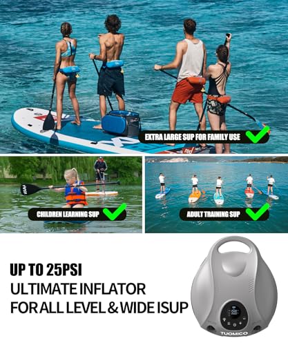 Tuomico Truely Portable Paddle Board Pump 25 PSI High Pressure Sup Air Pump,4 Minutes Fast Inflation, 74WH Rechargeable Ba...