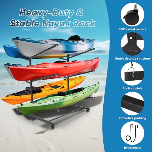 Rebertry Kayak Storage Rack, Heavy Duty Freestanding Kayak Stands, Boat/Canoe/Paddleboard Holder, Space Saving Garage Orga...