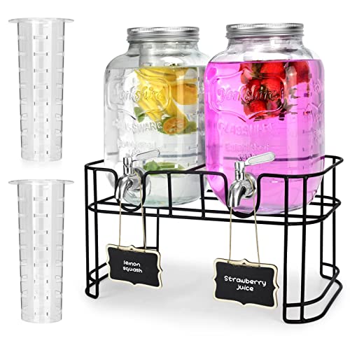 1 Gallon Glass Drink Dispensers For Parties 2PACK.Beverage Dispenser,Glass Drink Dispenser With Stand And Stainless Steel ...