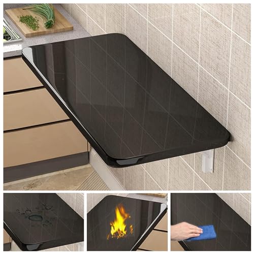 CYGJSYEA Wall Mounted Folding Table,Black Floating Desk for Small Spaces,Stainless Steel Bracket Laundry Folding Table,Wal...