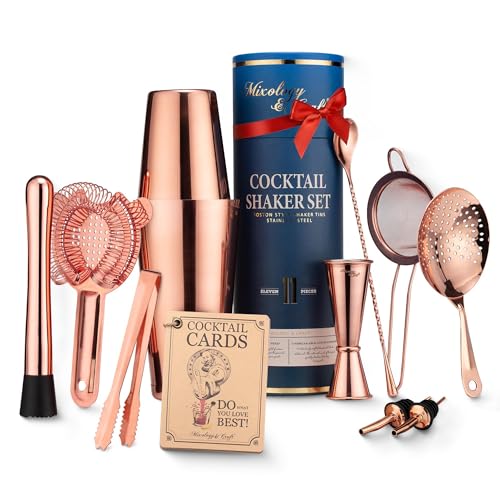 Mixology & Craft Cocktail Shaker Set: 11-Piece Weighted Boston Shaker Kit | Complete Cocktail Kit Gift Set | Top Bartender...