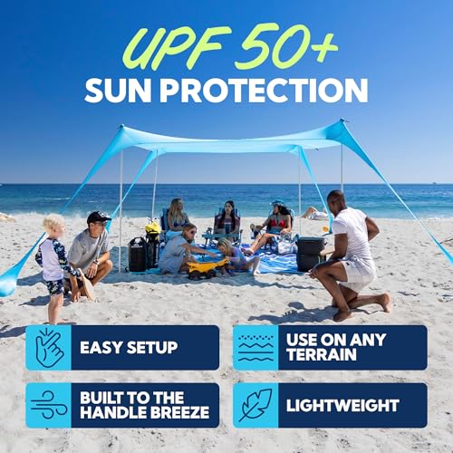 Sun Ninja Beach Tent Sun Shelter UPF50+ - Easy Pop Up Beach Canopy - Outdoor Shade for Camping Trips, Fishing, Backyard Fu...