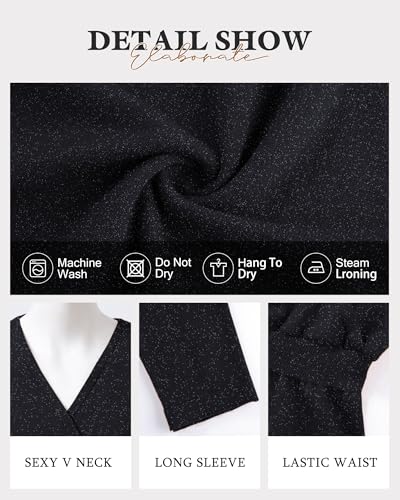 Bebonnie Womens Sexy V Neck Batwing Sleeve Sparkly Cocktail Party Sweater Dresses Holiday Bodycon Midi Dress