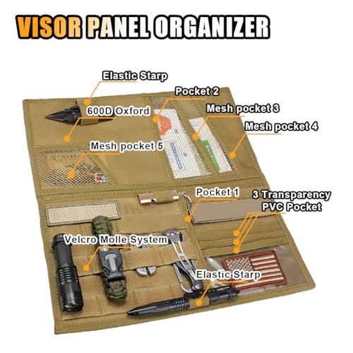 Tactical Molle Car Sun Visor Organizer, Large Molle Visor Panel Storage Pouch Holder, Tactical Gear Truck Storage Shelf, 6...