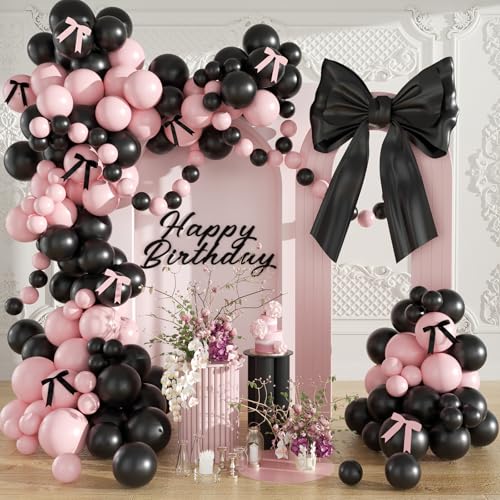 LANGASQUE Balloon Arch Kit, Birthday Party Decorations Black Pink