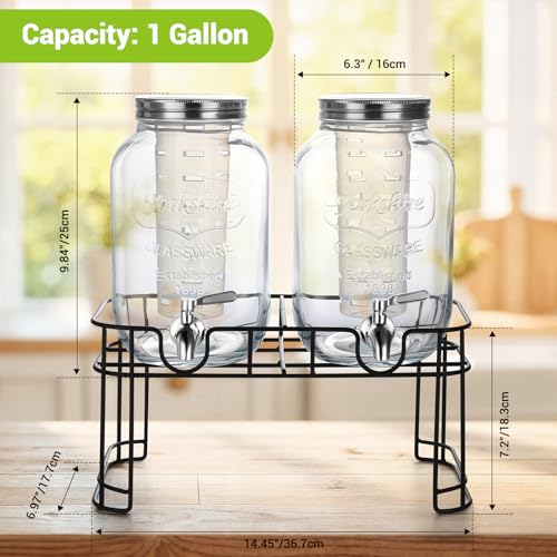 defway Glass Drink Dispenser for Party - 1 Gallon Glass Drink Dispenser with Fruit Infuser