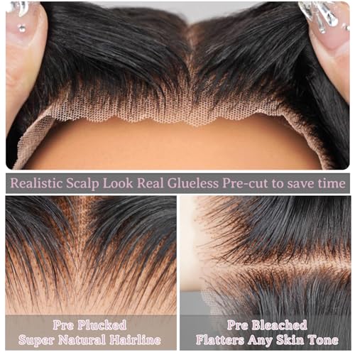 32 Inch Wear and Go Glueless Wigs Human Hair Pre Plucked Pre Cut 9x6 Straight Lace Front Wigs Human Hair Wigs for Women No Glue Hd Lace Front Closure Ready to Wear Wigs 220% Density Natural Black