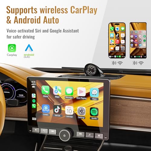 Haudio 10.1" Single Din Android Car Stereo with 360° Rotatable Touch Screen - Android 13, Wireless CarPlay & Android Auto,...