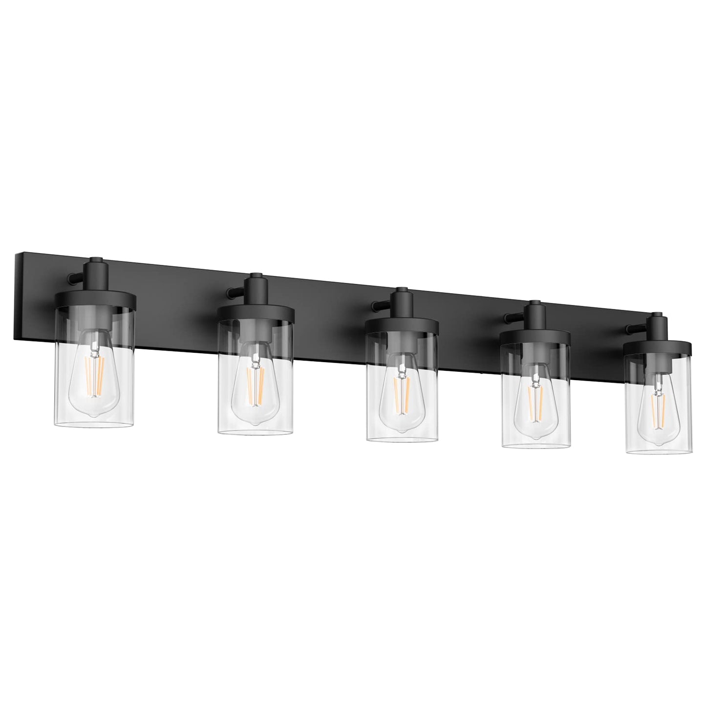 Aipsun Matte Black Bathroom Vanity Light Fixtures 5 Lights Industrial Lighting Fixtures Over Mirror with Clear Glass Shade(Exclude Bulb)