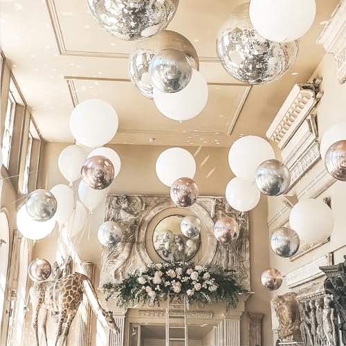 PartyWoo Metallic Silver Foil Balloons 6pcs 22 Inch Large Round Foil Big Giant 4D Jumbo Inflatable Mirror Ball Mylar Ballo...