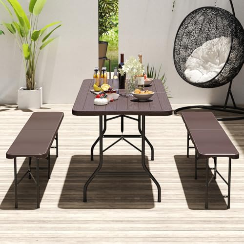 Nightcore Folding Table, HDPE Portable Table with 6ft Long Tabletop, Metal Frame Picnic Camping Table with Safe Lock, Coll...