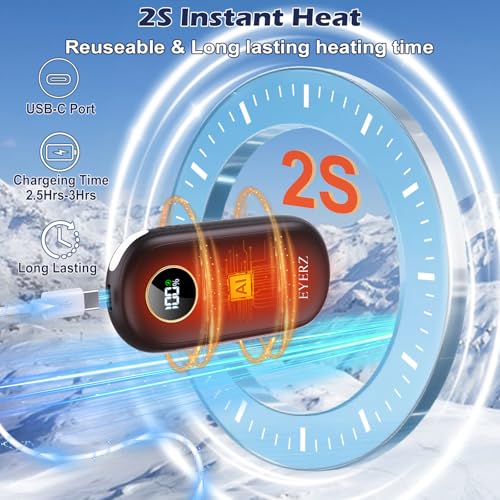 Rechargeable Hand Warmers, Dual-Sided Electric Hand Warmers with LED Display & Flashlight, 4 Levels Fast Heat, Portable Ha...