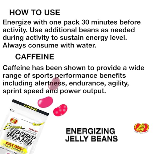 Jelly Belly Sport Beans- Extreme Assorted - Energy Chews with Caffeine [24 Pack] Box (Cherry, Watermelon & Pomegranate) Cl...