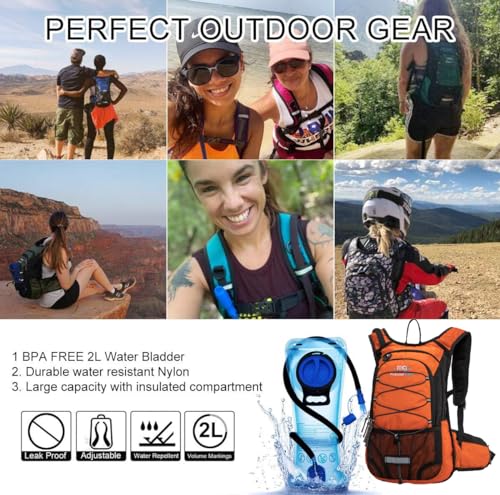 15L Insulated Hydration Backpack Pack with 2L Water Bladder Lightweight Hiking Backpack Bag for Women Men Daypack for Hiki...