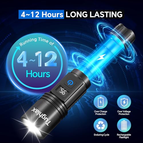 3Pack Rechargeable Flashlights High Lumens 9900LX, Super Bright Flashlight with LCD Digital Display, 5Modes Adjustable LED...