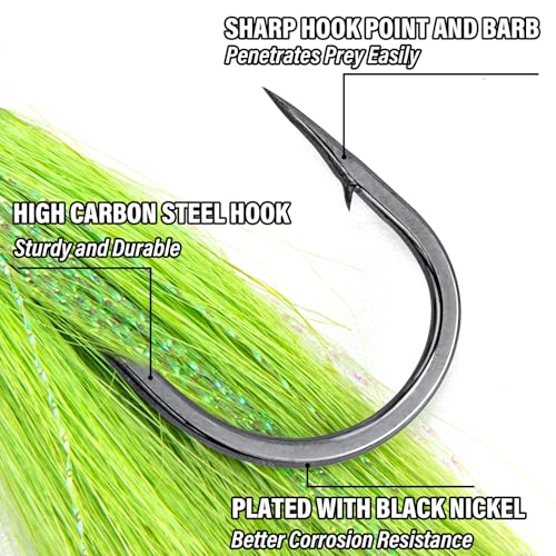 Alwonder 5-Pack Bucktail Jigs Hair Jigs Saltwater Freshwater Fishing Bucktail Lures Surf Fishing Jig Heads White Luminous ...