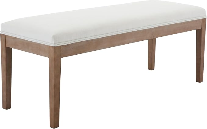 DM Furniture Linen Dining Bench Upholstered Entryway Bench Farmhouse Shoe Bench Seat Ottoman for Hallway Living Room Bedroom End of Bed Dining Room Kitchen, 45.5" Long, Beige