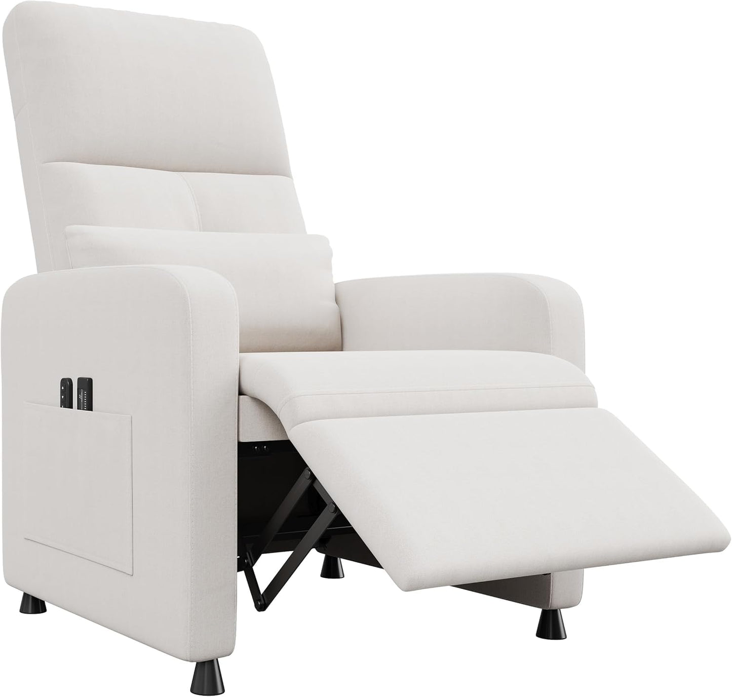 ExploreHorizon Power Recliner Chair with Electric Adjustable Back USB Port & Side Pockets, Single Overstuffed Recliner Chair for Living Room, Bedroom, or Home Theater, Beige White