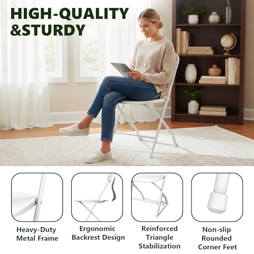 MAKE CHANGES Folding Chairs 4 Pack, Plastic Folding Chairs for Outside, Heavy Duty Foldable Chairs, Sturdy Metal Folding C...