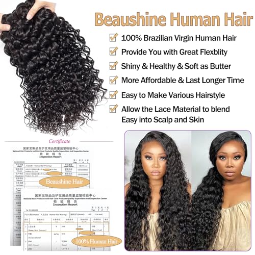 Wet and Wavy Human Hair Bundles Water Wave Bundles with Closure Human Hair-16 18 20+16inch 10A Raw Brazilian Virgin Hair and Free Part Lace Closure Natural Black