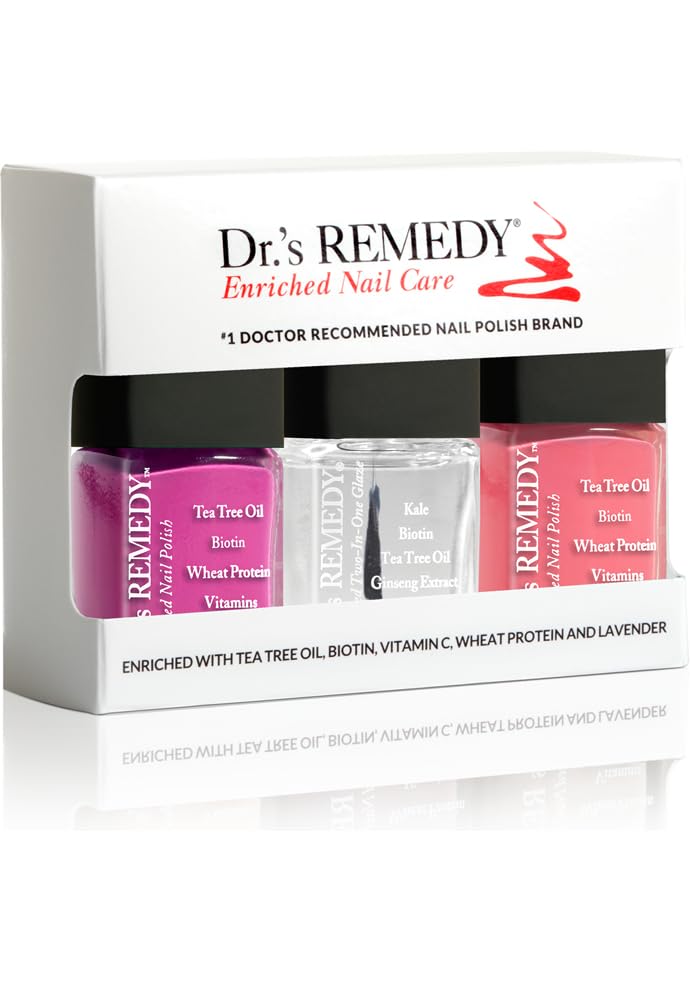 Drs Remedy 3 Pack Nail Polish Kit, Rise and Shine Trio, Non Toxic and Organic All Natural Enriched Nail Strengthener - TOTAL Two