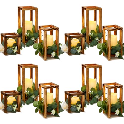 24 Pcs Wooden Candle Lantern Include 12 Wedding Lantern Centerpiece 12 Flameless Decorative Candles Holders Wedding Center...