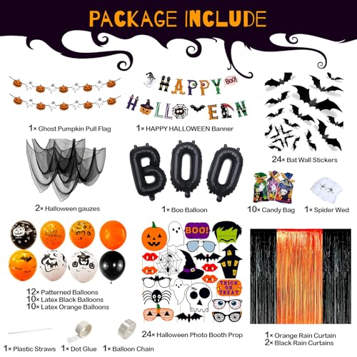 UJoyant 101 Pcs Halloween Party Decorations, Halloween Party Supplies - Ghost and Bat Pumpkin Banner, Multi Balloons, Pho...