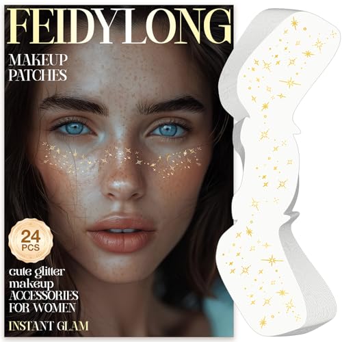 FeidyLong Glitter Freckles, 24 PCS Gold Face Glitter Makeup Accessories, Face Glitter Tattoos Makeup Patches for Women, Fa...
