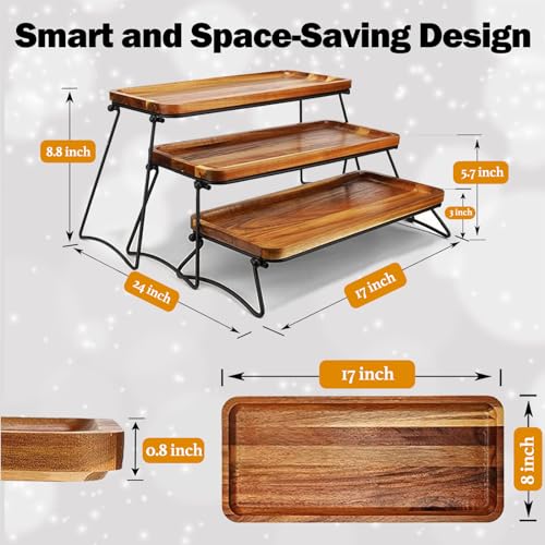 Eco-Friendly Cupcake Stand - Cheese Charcuterie Boards - Food Platter Serving Tray - Acacia Wooden Tower Dessert Table Dis...