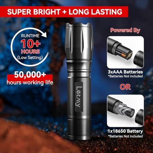 LETMY Tactical Flashlight S2000-2 Pack Bright Military Grade LED Flashlights High Lumens - Portable Handheld Flash Light, ...