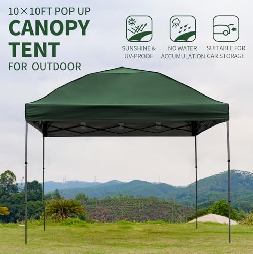 10x10 Pop Up Canopy Tent with 2 Sidewalls, Easy Up Canopy Outdoor Party Sun Shade Tent Portable Gazebo for Beach Camping E...