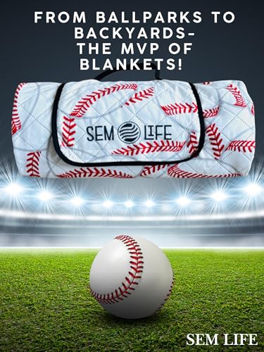 SEM LIFE Baseball Outdoor Stadium Blanket, Picnic Mat, Large 80 x 60 Inches, Reversible, Fleece Lined, Baseball Games, Tou...