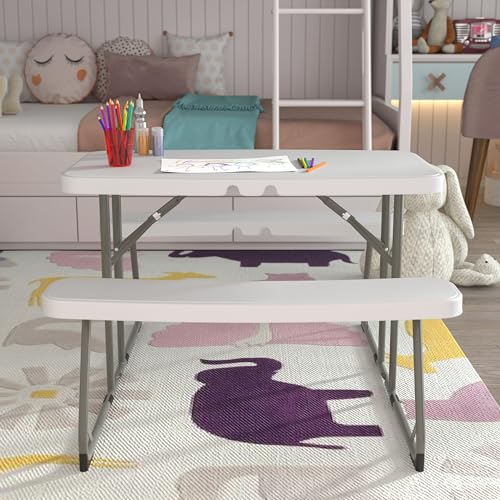 EMMA + OLIVER 4.93' Kids Folding Activity Table for Classrooms and Home, Heavy-Duty Rectangular Plastic Classroom Table fo...