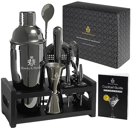 Hawke & Hanley Mixology Bartender Kit: Cocktail Shaker Bar Set with a Martini Shaker, Bar Tools and Black Bamboo Stand | B...