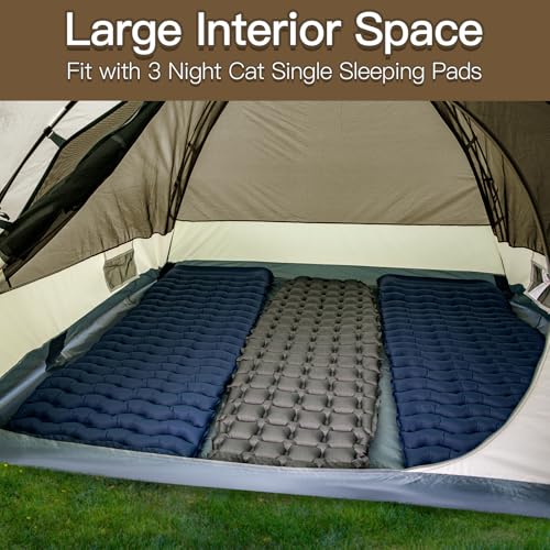 Night Cat Camping Tent 2 3 Persons with Porch Family Backpacking Tent Double Layers Waterproof Easy Clip Setup 7x6x4.3ft P...